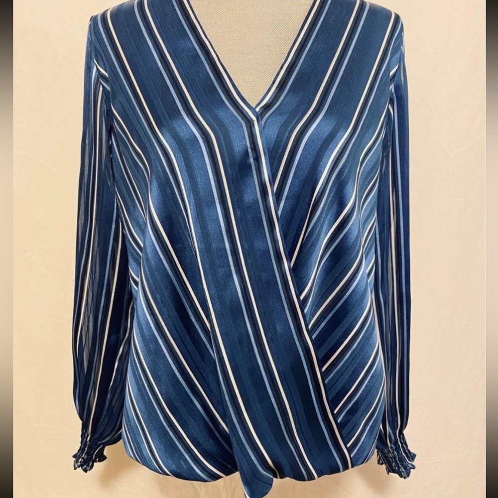 Blue Silk Wrap Blouse